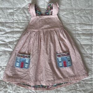 Baby Boden Corduroy Pink Pinnie House Patch Pocket Toddler Dress Cottage- 18-24M